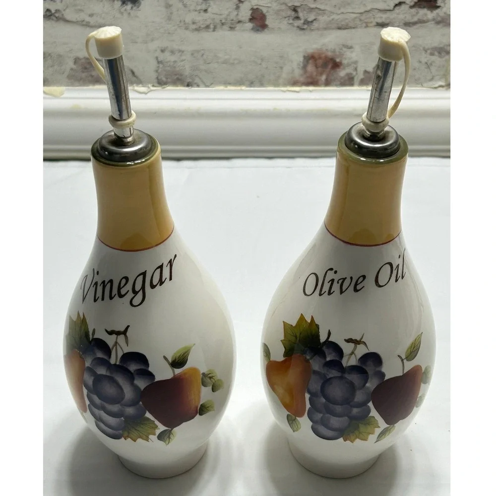 Sonoma Villa Oil Vinegar Cruet Set Home Interiors Fruit Motif Good Earthenware